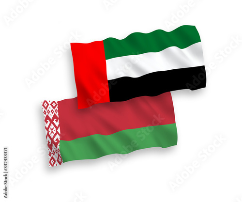 Flags of United Arab Emirates and Belarus on a white background