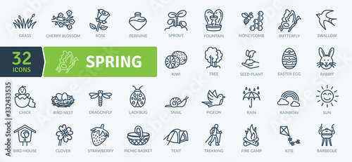 Spring Equipment Icons Pack. Thin line icons set. Flaticon collection set. Simple vector icons