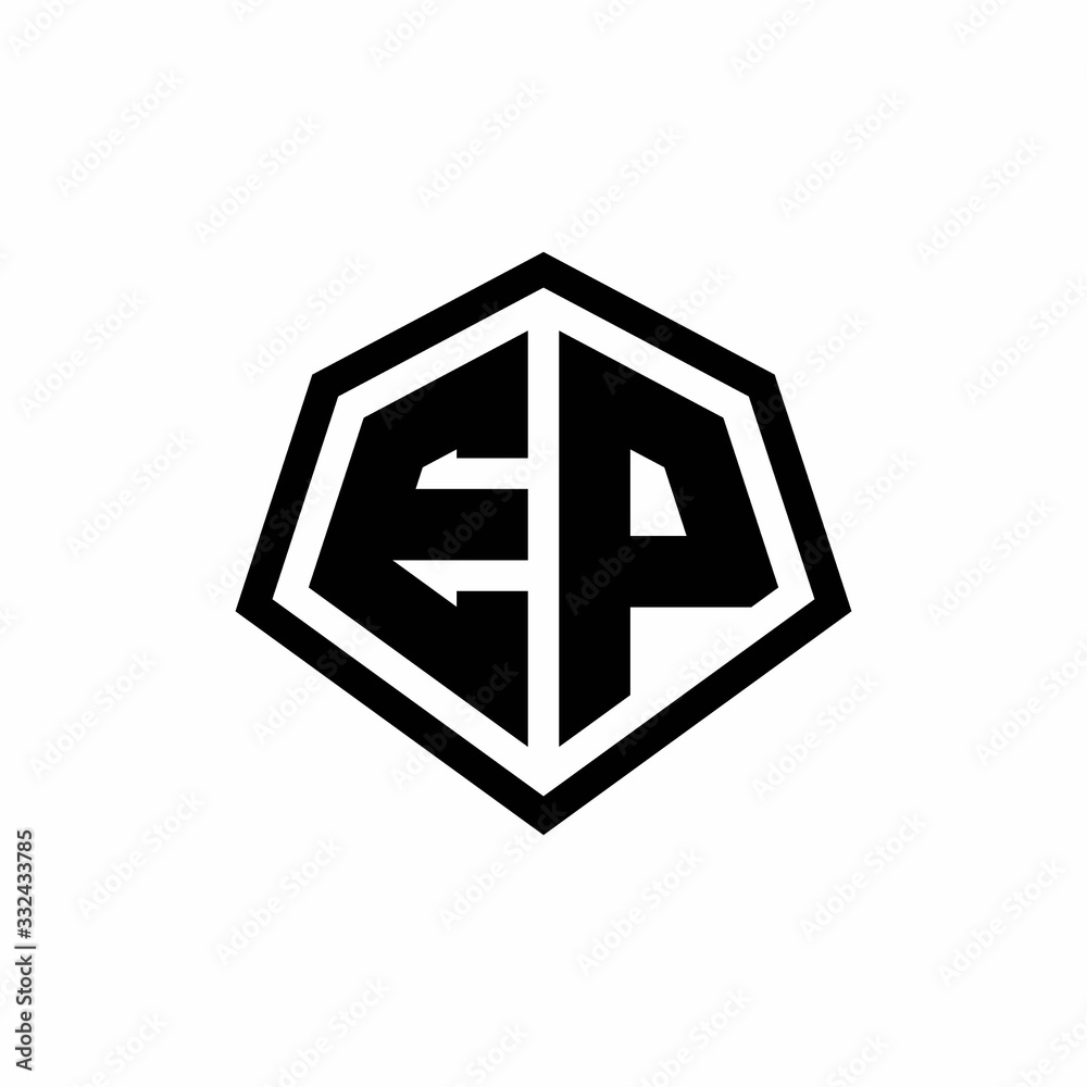 EP monogram logo with hexagon shape and line rounded style design template EP monogram logo with hexagon shape and line rounded style design template
