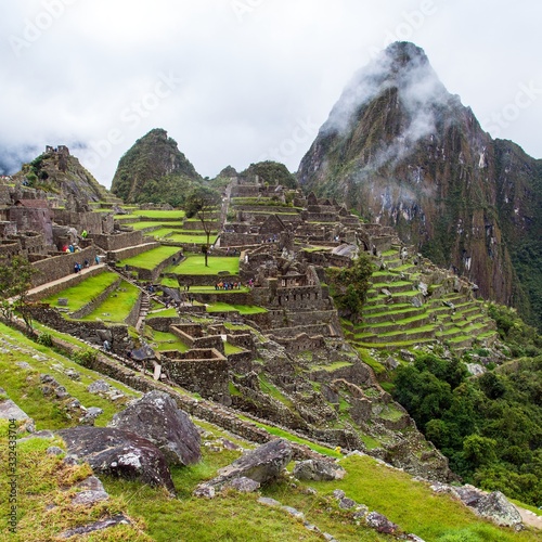 Machu Picchu, panoramic view of peruvian incan town photo