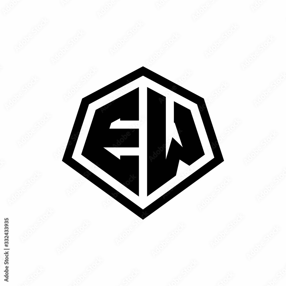 EW monogram logo with hexagon shape and line rounded style design template EW monogram logo with hexagon shape and line rounded style design template