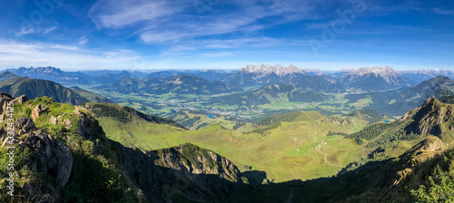 Panoramic view at the Austrian Alps, epic landscape, blue sky © Simon