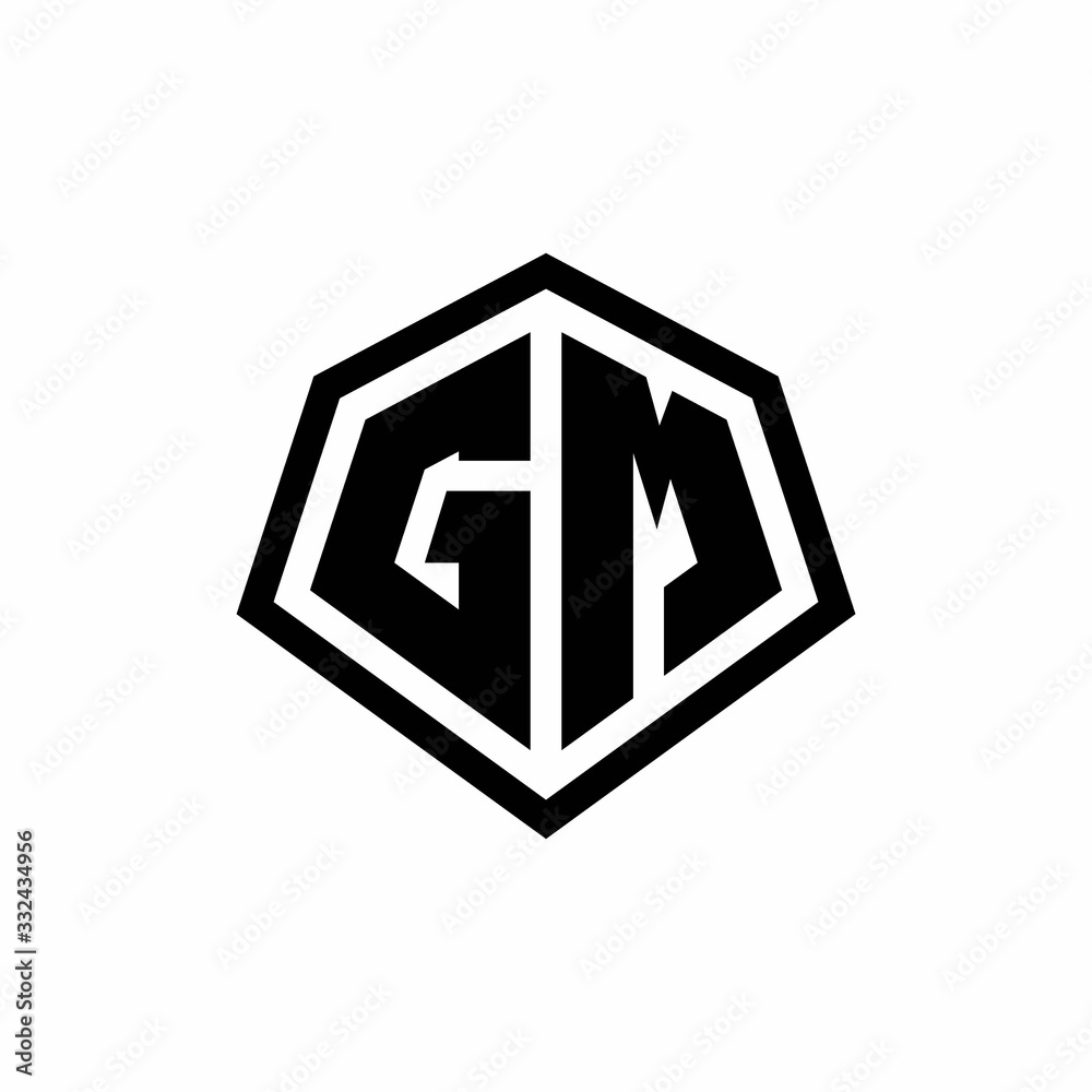 GM monogram logo with hexagon shape and line rounded style design template GM monogram logo with hexagon shape and line rounded style design template