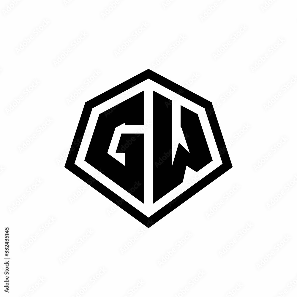 GW monogram logo with hexagon shape and line rounded style design template GW monogram logo with hexagon shape and line rounded style design template