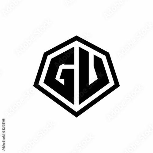 GV monogram logo with hexagon shape and line rounded style design template