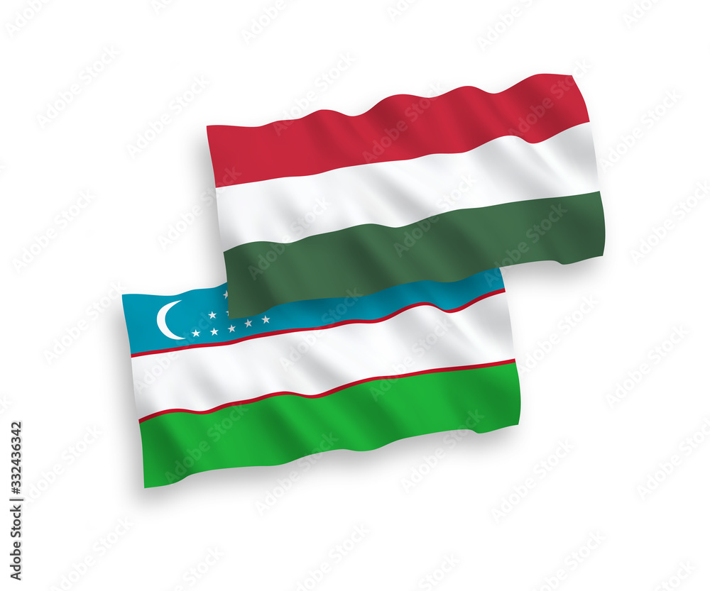 Flags of Uzbekistan and Hungary on a white background Flags of Uzbekistan and Hungary on a white background