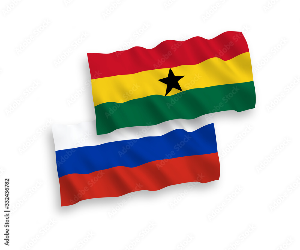 Flags of Ghana and Russia on a white background