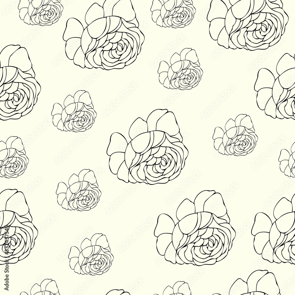 floral seamless pattern background with outline rose flower, vintage vector illustration for wrapping projects, fabric or backgrounds