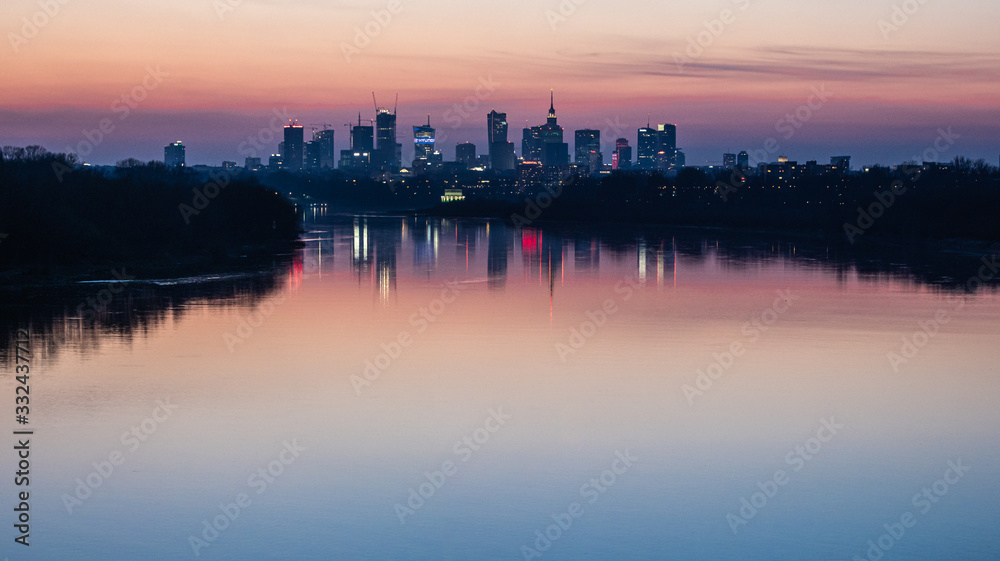 Sunset city skyline panorama