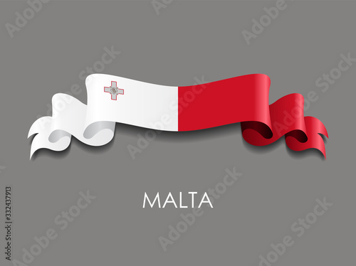 Maltese flag wavy ribbon background. Vector illustration.