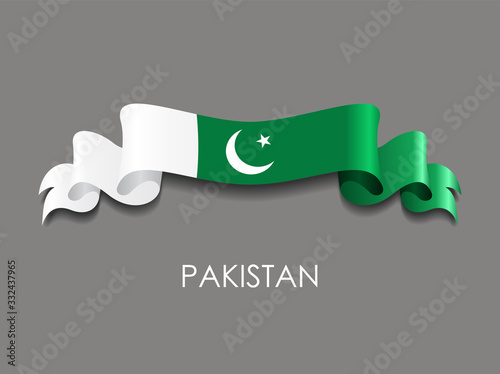 Pakistani flag wavy ribbon background. Vector illustration.