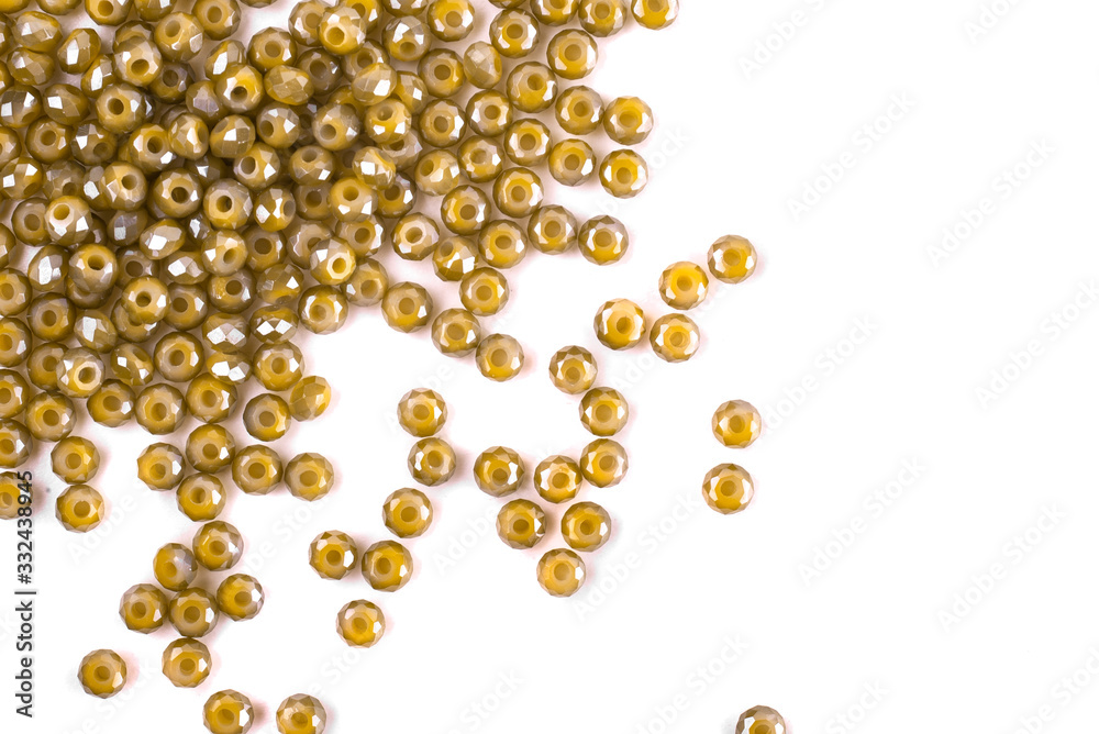 close up multi colored beads heap isolated on white close up multi colored beads heap isolated on white