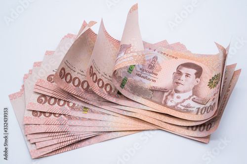 Photo Thai banknotes background, thai money 1,000 baht.