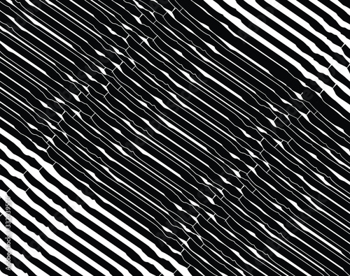 Abstract background with optical illusion wave. Black and white horizontal lines with wavy distortion effect for prints, web pages, template, posters, monochrome backgrounds and pattern