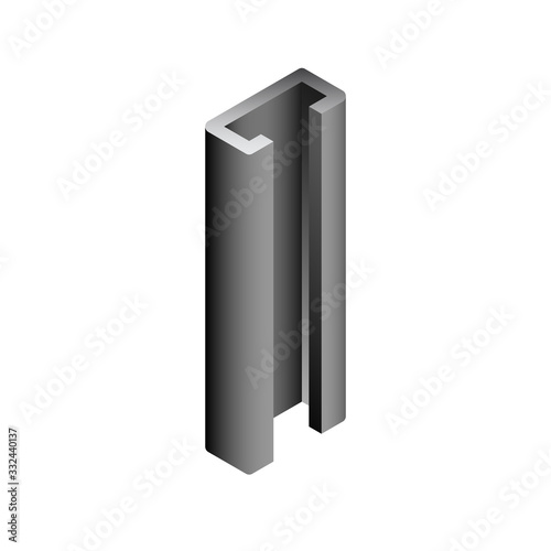 Steel product vector icon. C profile shape. That alloy of iron from steel production industry and metallurgy used as beam, bar, frame, girder, structure in engineering, construction building material.
