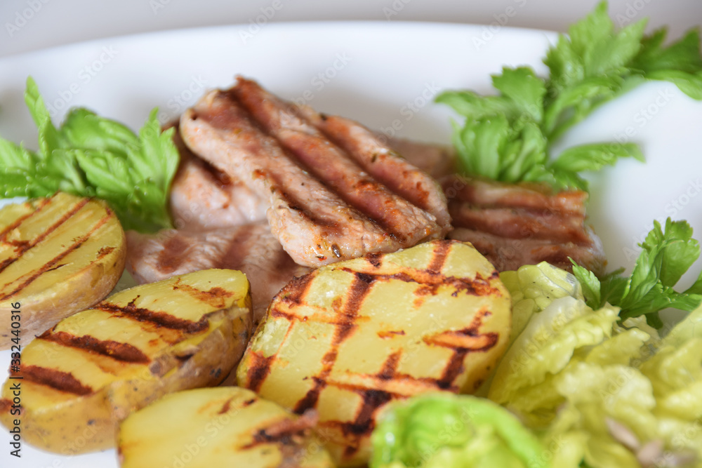 grilled sirloin and grilled potatoes with green salad grilled sirloin and grilled potatoes with green salad
