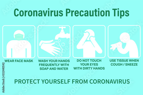 Precautions for the coronavirus. Basic protective measures against the new coronavirus. Coronavirus advice for the public via icons. Important information and guidance to stay healthy from Covid-19.