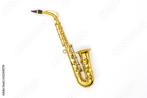 golden saxophone model on a white background
