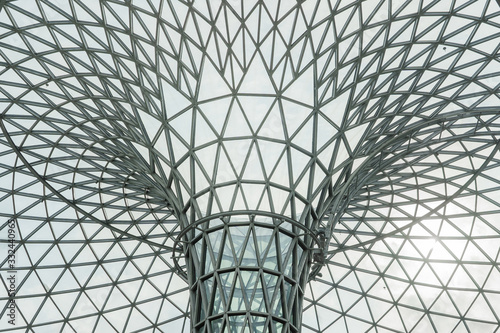 Double Curve Funnel Shaped Architectural Glass Steel Structure Skylight. photo
