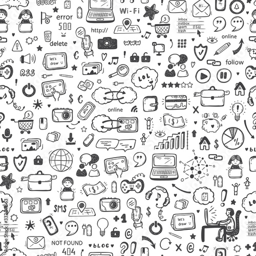 Internet of Things Background. Hand drawn Doodle Cloud Computing Technology and Social Media Icons Vector Seamless pattern