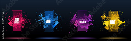 Vector frame for text. Modern Art graphics. Grungy brush strokes dynamic 3d frame stylish geometric black background. Element for design banner, posters, invitations, gift cards, flyers and brochures