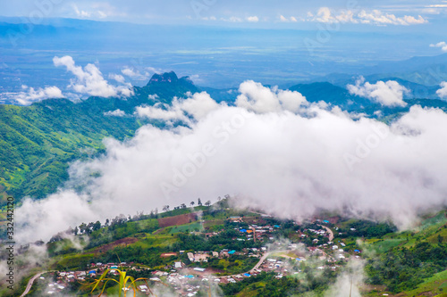 Clouds covering beautiful valleys and the road to Phu Thap Boek  mountain in rainy season, Phetchabun Province,Thailand © Anukool