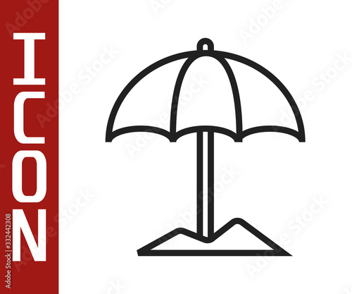 Black line Sun protective umbrella for beach icon isolated on white background. Large parasol for outdoor space. Beach umbrella. Vector Illustration