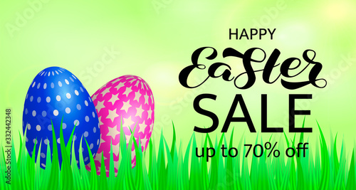 Happy Easter sale brush lettering. Vector stock illustration for banner or poster