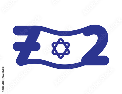 72th Israel Independence Day Blue Icon with Numbers and Israeli Flag