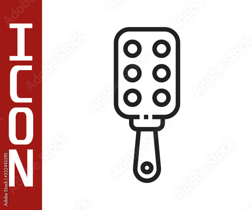 Black line Spanking paddle icon isolated on white background. Fetish accessory. Sex toy for adult. Vector Illustration