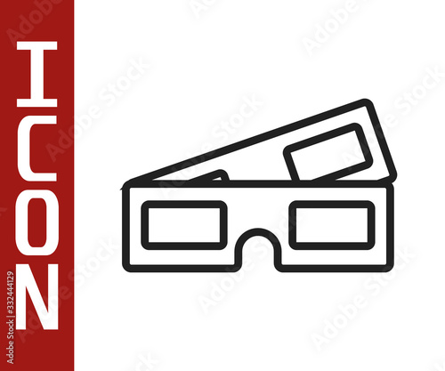 Black line 3D cinema glasses icon isolated on white background. Vector Illustration