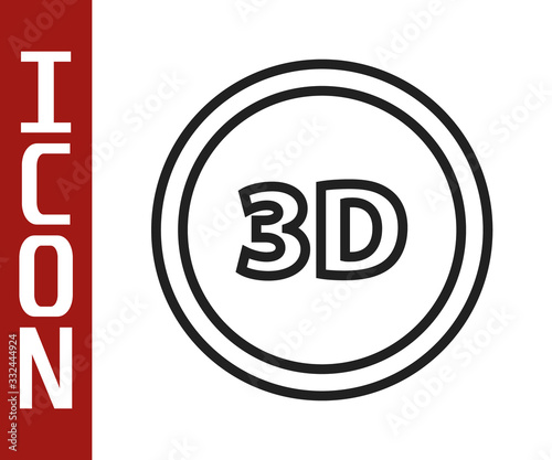 Black line 3D word icon isolated on white background. Vector Illustration