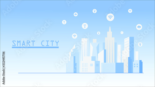 Flat illustration of smart city building vector, connect urban cityscape design for background