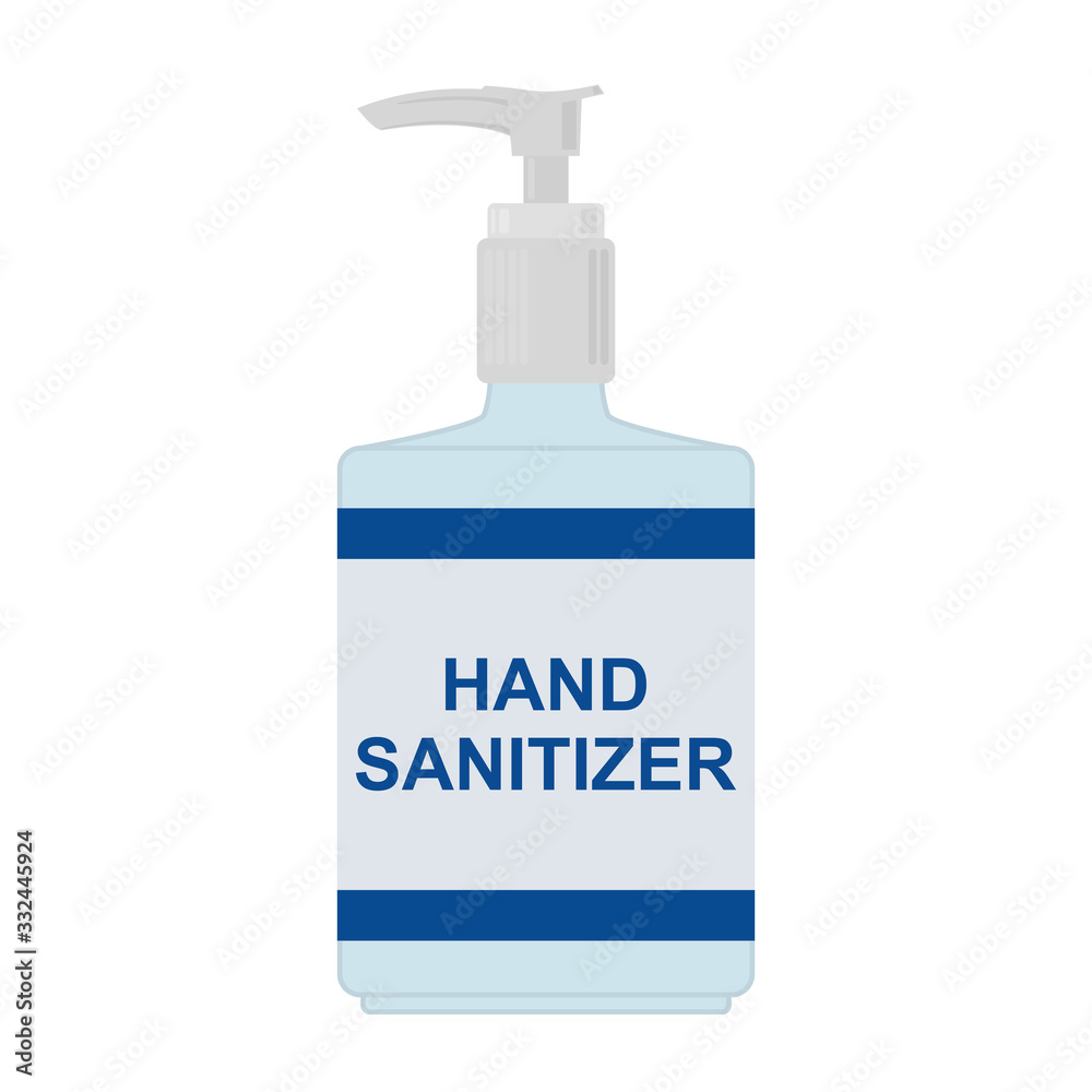 Hand sanitizer with dispenser. Skin care, wash and protection. Vector illustration. Hand sanitizer with dispenser. Skin care, wash and protection. Vector illustration.