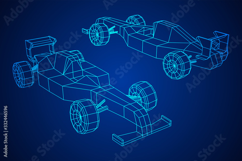 Fast motor sport racing car speed concept. Wireframe low poly mesh vector illustration.