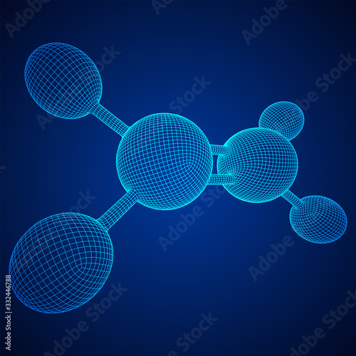 Ethylene ethene molecule. Used in production of polyethylene. Plant hormone. Wireframe low poly mesh vector illustration.
