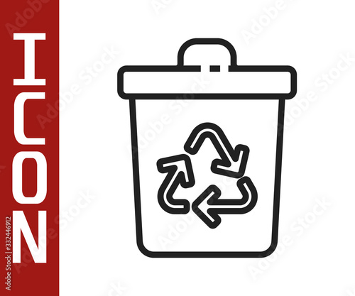 Black line Recycle bin with recycle symbol icon isolated on white background. Trash can icon. Garbage bin sign. Recycle basket sign. Vector Illustration