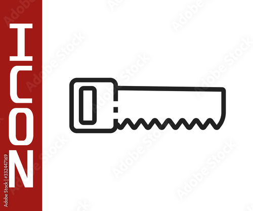 Black line Hand saw icon isolated on white background. Vector Illustration