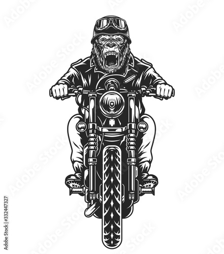 Vintage angry gorilla head biker