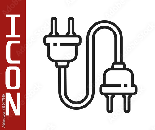 Black line Electric plug icon isolated on white background. Concept of connection and disconnection of the electricity. Vector Illustration