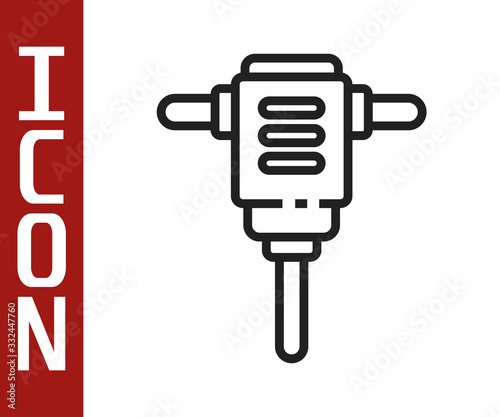 Black line Electric rotary hammer drill machine icon isolated on white background. Working tool for construction, finishing, repair work. Vector Illustration