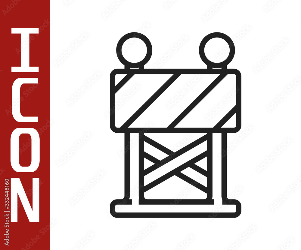 Black line Road barrier icon isolated on white background. Symbol of ...
