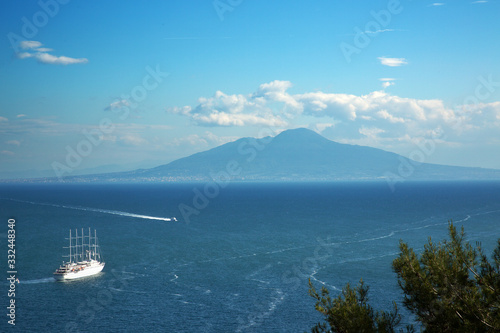 Sailboat, Capri, Italy, Vesuvius in the background