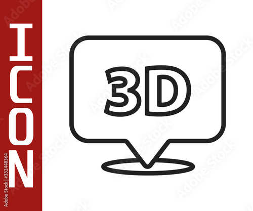 Black line Speech bubble with text 3D icon isolated on white background. Vector Illustration