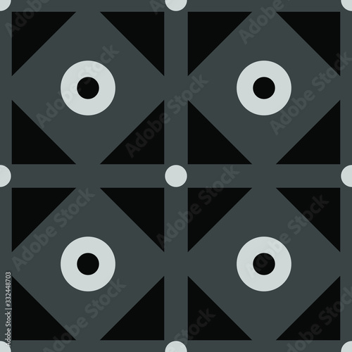 geometric seamless pattern with black triangles and gray circles