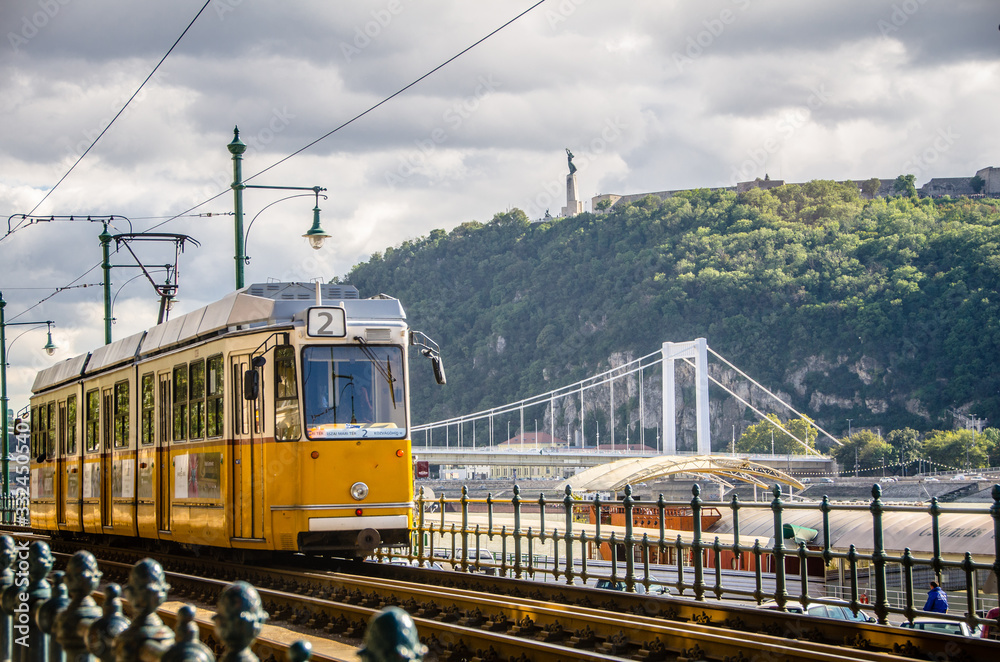 Number 2 Tram running along the Danube in Budapest