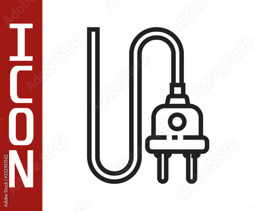 Black line Electric plug icon isolated on white background. Concept of connection and disconnection of the electricity. Vector Illustration