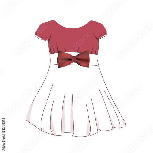 Children's dress is beautiful. Tulle and lace. Dress up party wear for girls. Princess costume. Peach and pink colors. Vector illustration isolated on a white background..