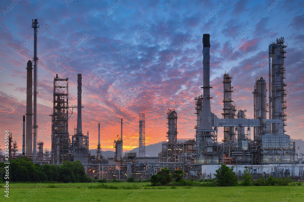 Oil Refinery factory at sunrise. Oil Refinery factory at sunrise.