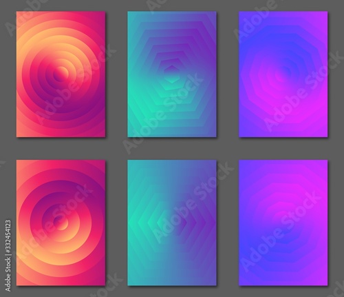 Set of simple abstract colorful covers with geometric shapes. Templates for card, brochure, flyer, poster, leaflet. Vector eps10, A4 size.